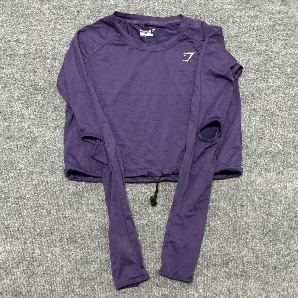 Gymshark Top Womens Size S Purple Cropped Long Sleeve Thumbhole Athletic Shirt